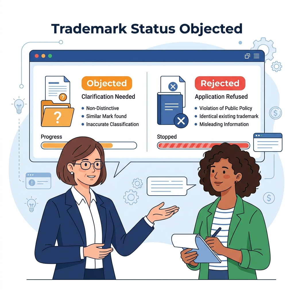 Trademark status objected explanation infographic
